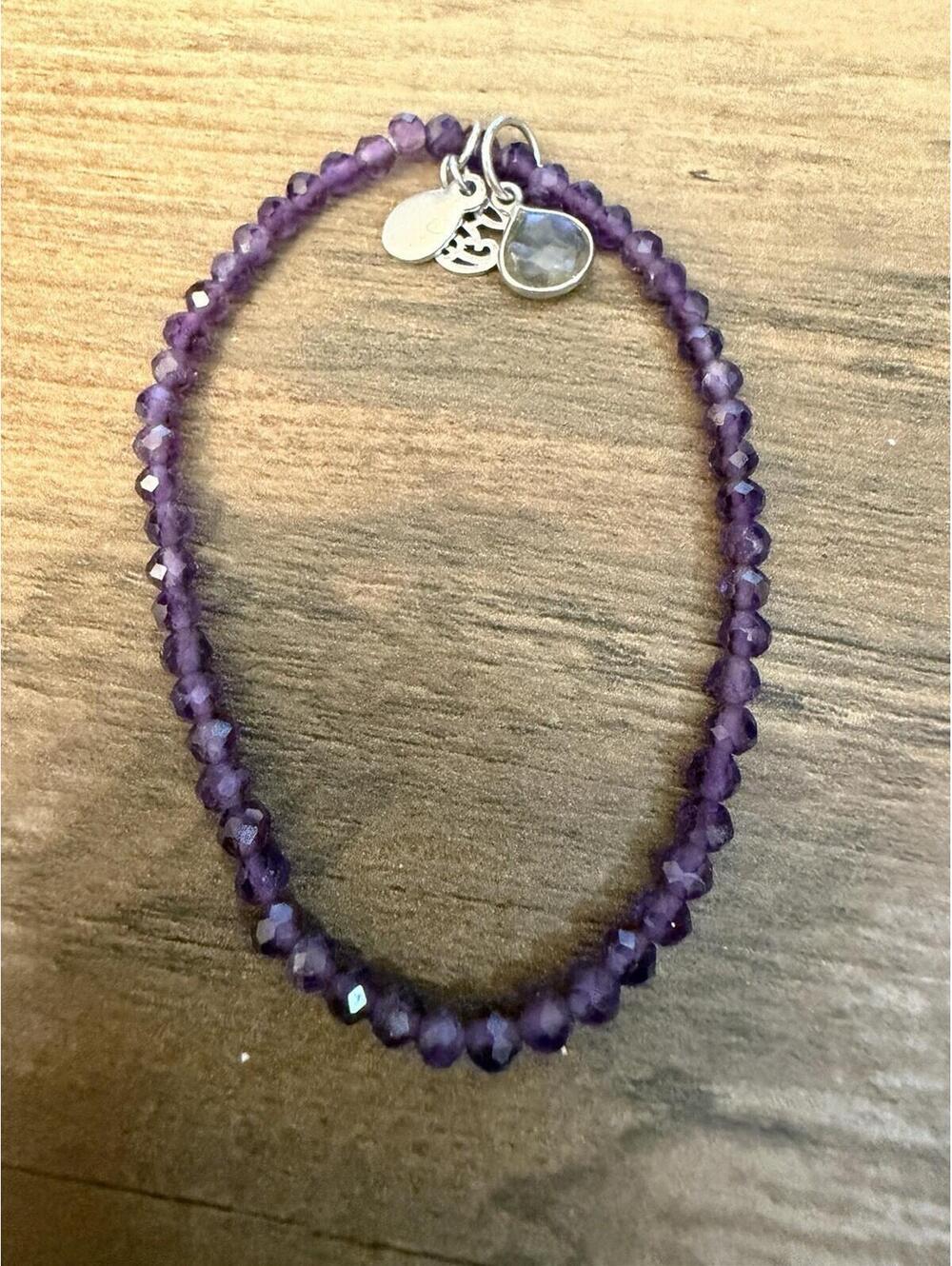 Genuine Amethyst Faceted Bead Bracelet 925 Sterling Silver Charm